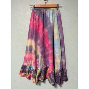 Vintage You Babes Women's Pink and Purple Tie-Dye Eyelet Midi Skirt Size Small‎